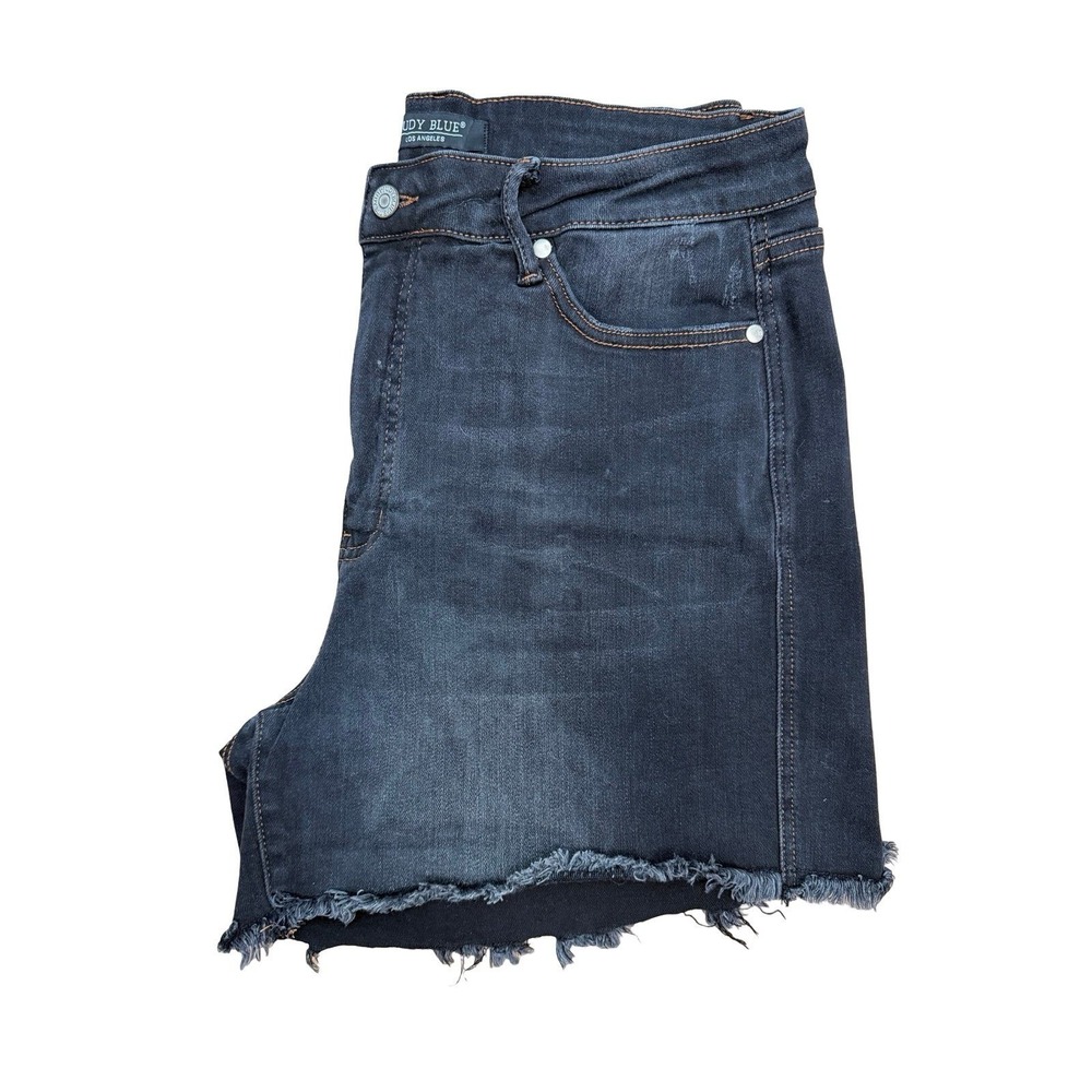 Judy Blue Black Denim Shorts 1XL High Rise Raw Hem Stretch Curvy